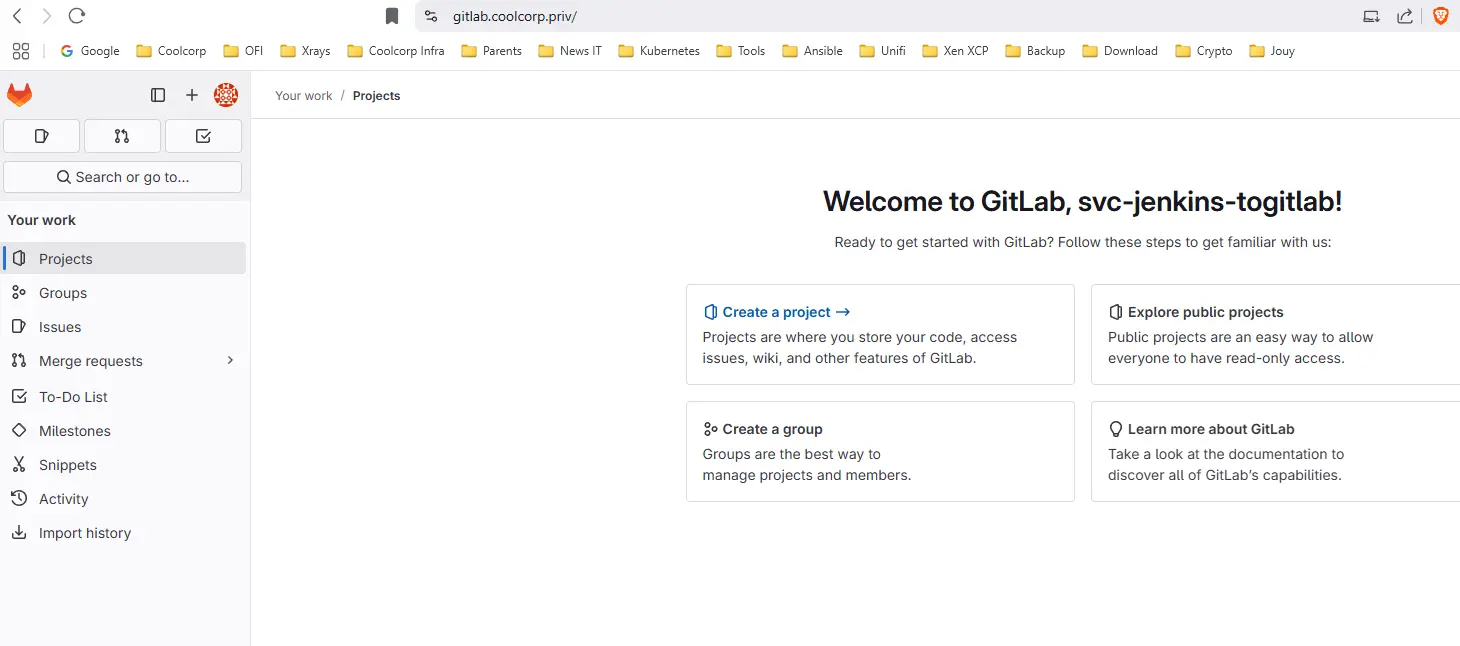 Connexion à GitLab avec le compte de service