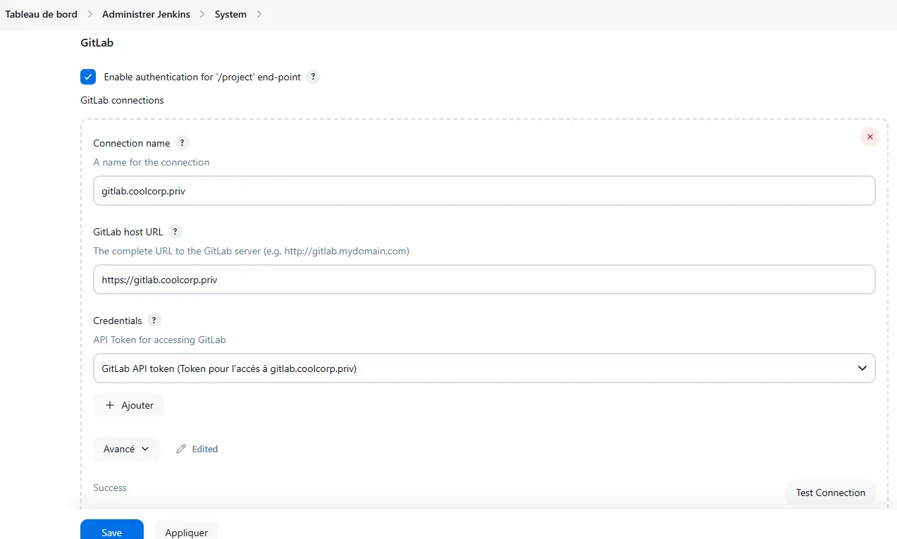 Configuration du plugin GitLab dans Jenkins