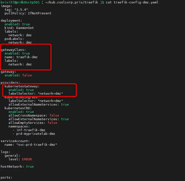 Fichier de configuration helm pour Traefik