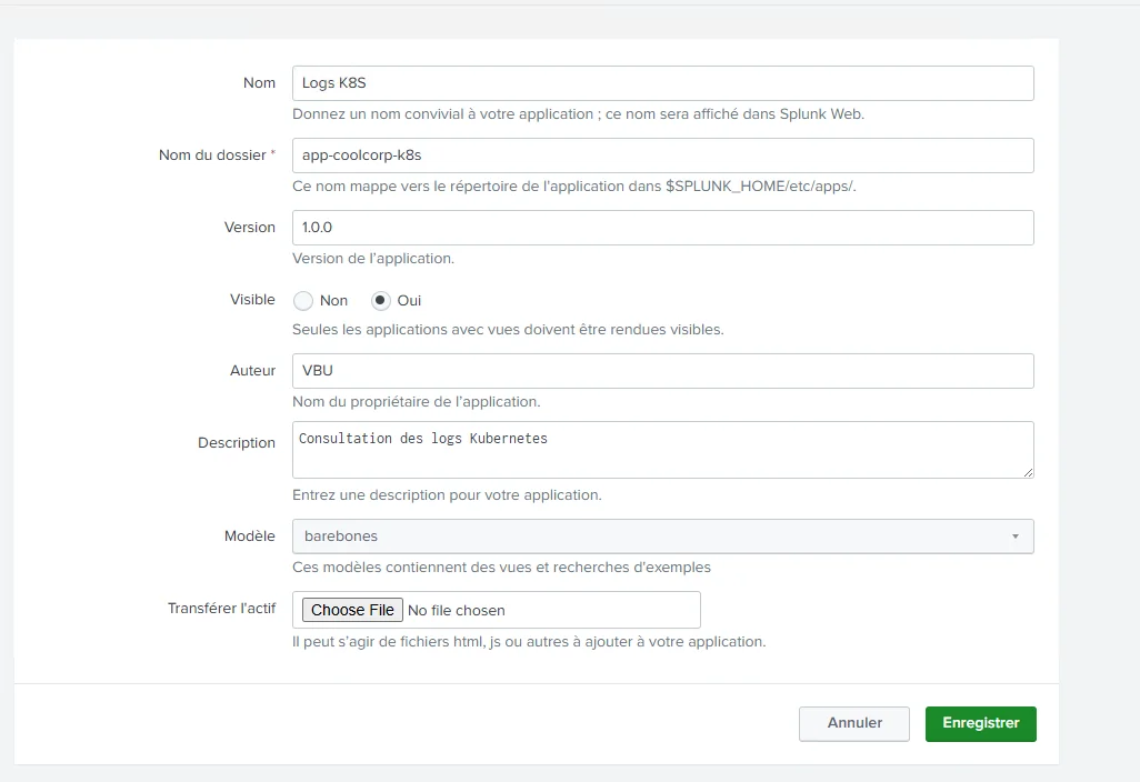 Configuration de l'application