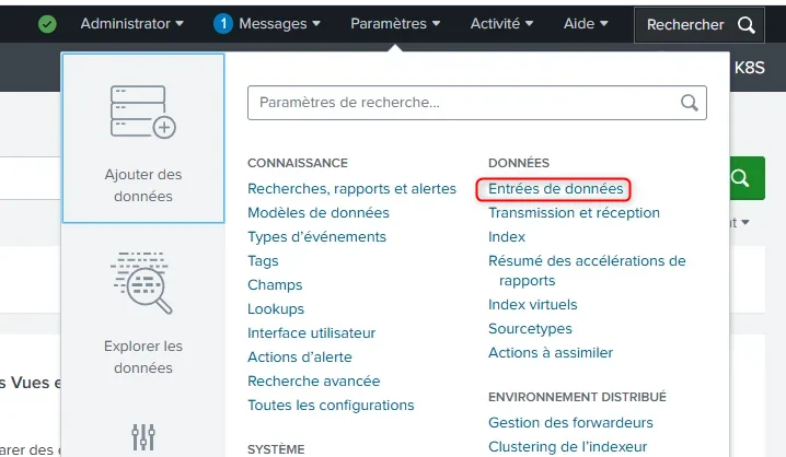 Menu entrées de données