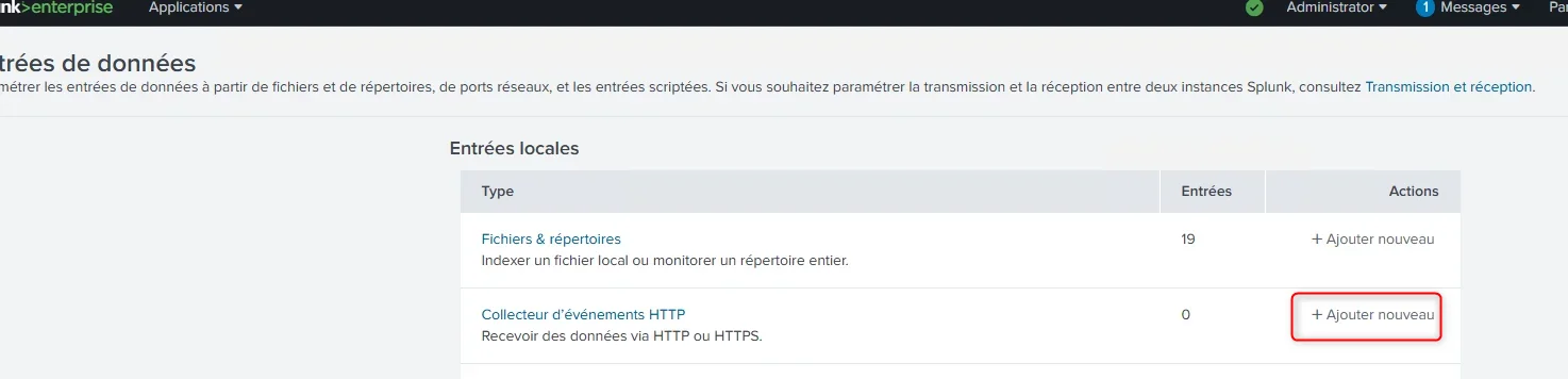 Création d'un http collector