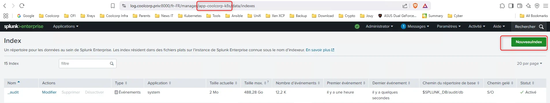 Création de l'index