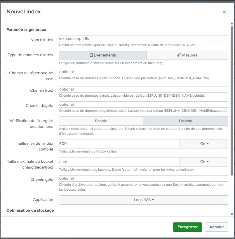 Configuration de l'index