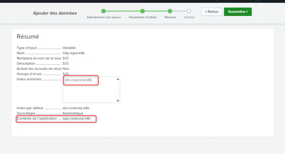 Résumé de la configuration du collector