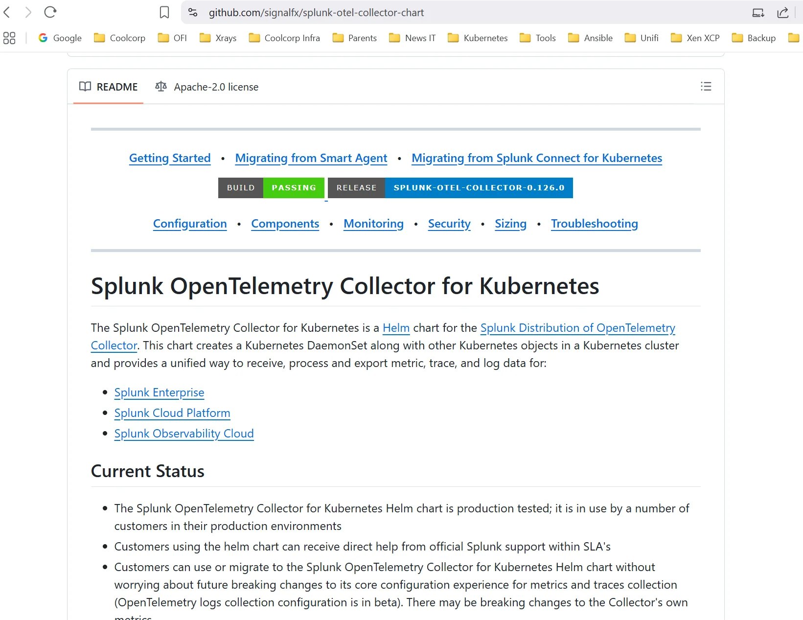 Github de l'agent opentelemetry Splunk