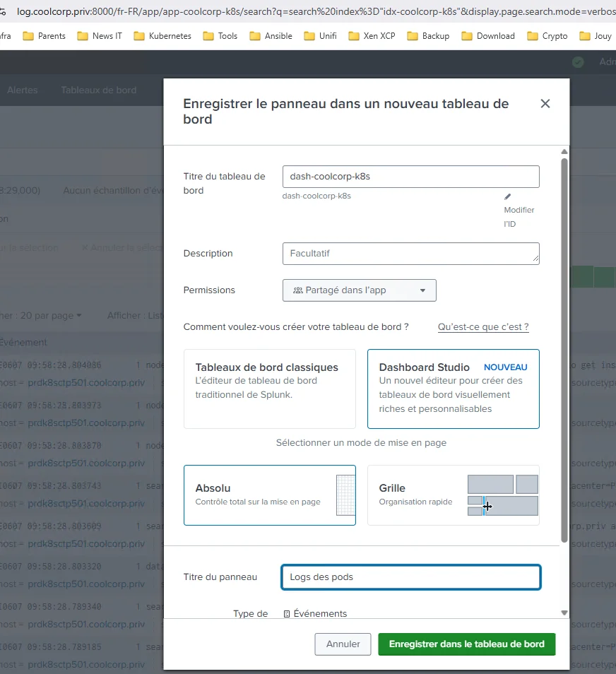 Enregistrement de ma requete pour un dashboard
