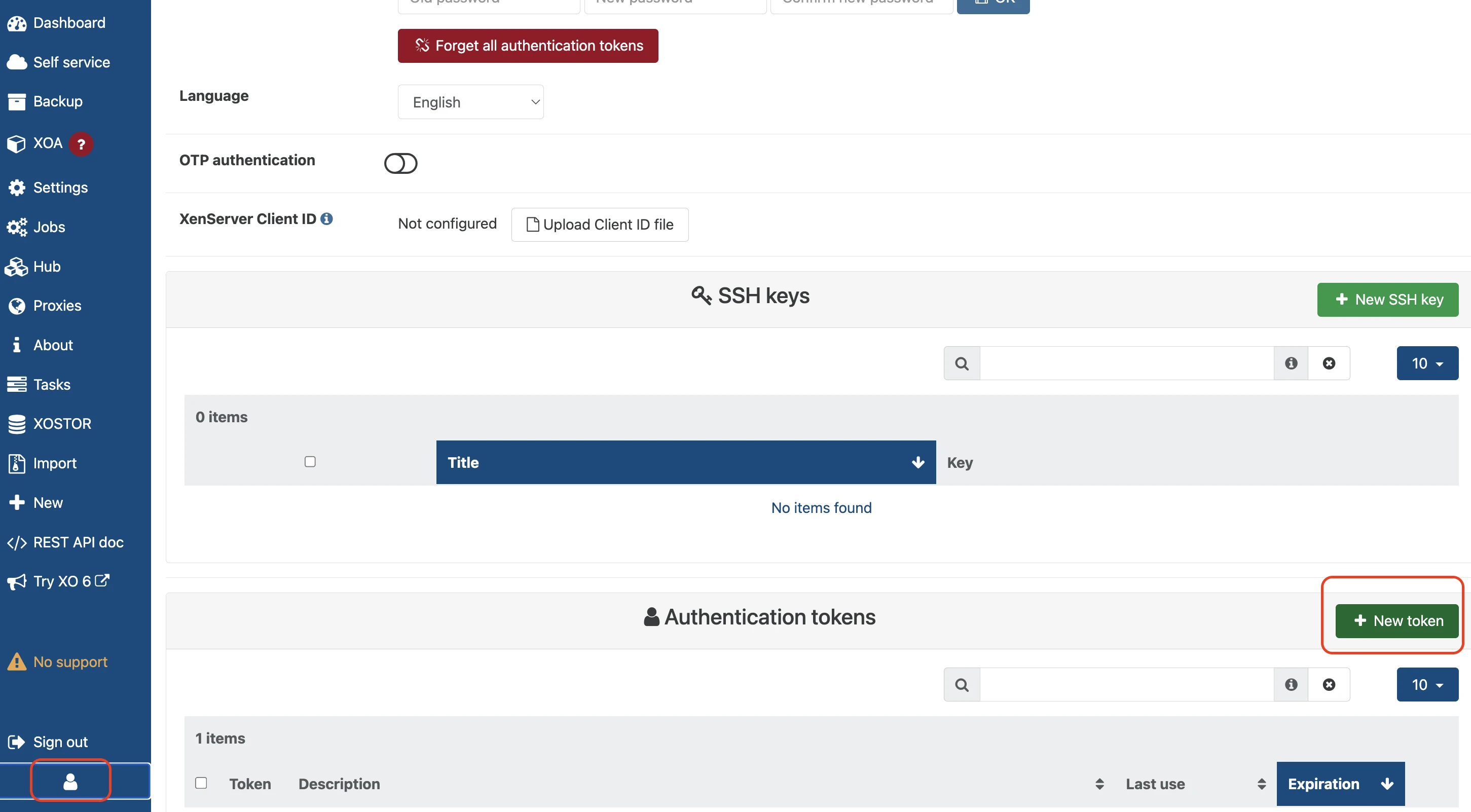 Génération d'un nouveau token d'authentification pour le compte iac