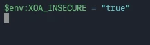 Déclaration de la variable d'environnement XOA_INSECURE (certificat XO auto-signé)