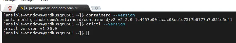 Versions de containerd et de crictl installées sur un nœud du cluster