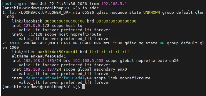 ip addr sur prdnlbhap510 : le MASTER de la paire DMZ porte la VIP 192.168.5.187