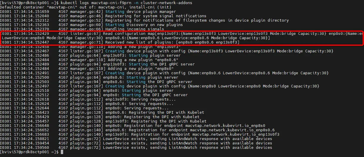 Controle des logs du controleur de macvtap
