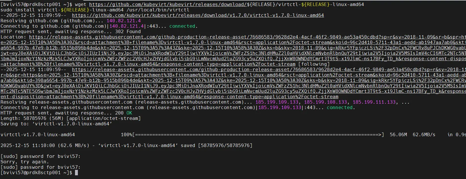 Récupération du binaire virtctl
