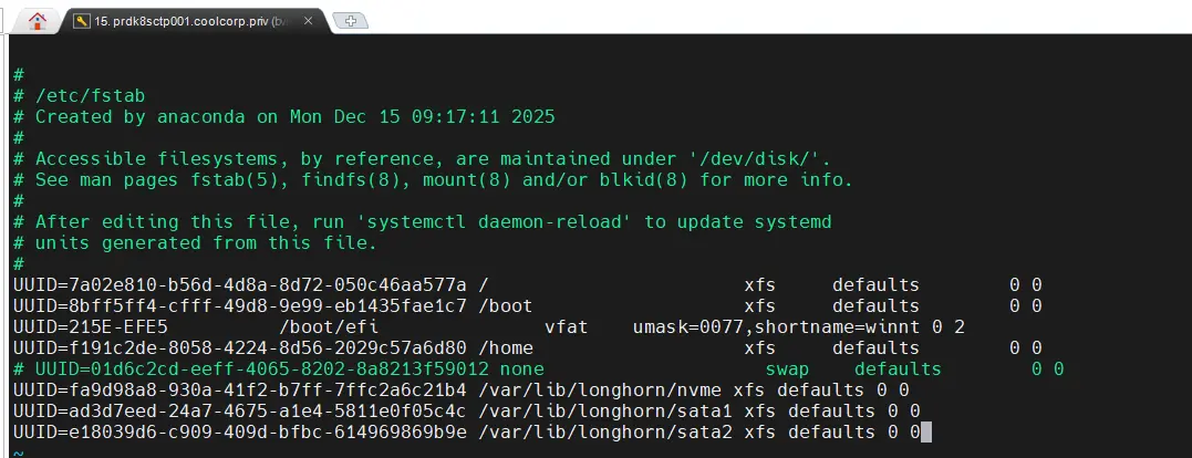 Mise à jour du fstab