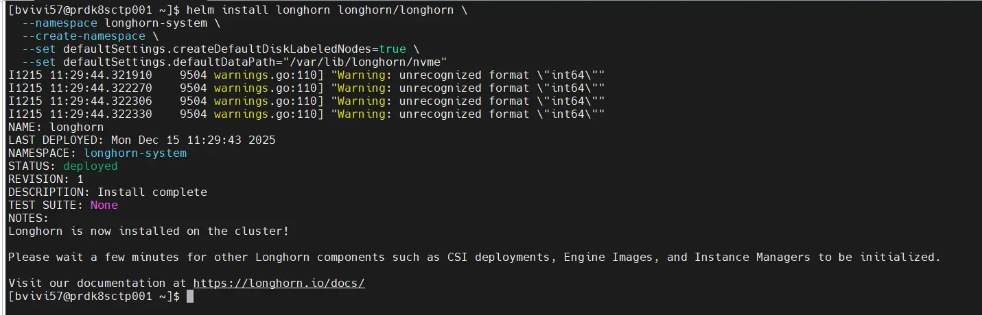 Installation de longhorn