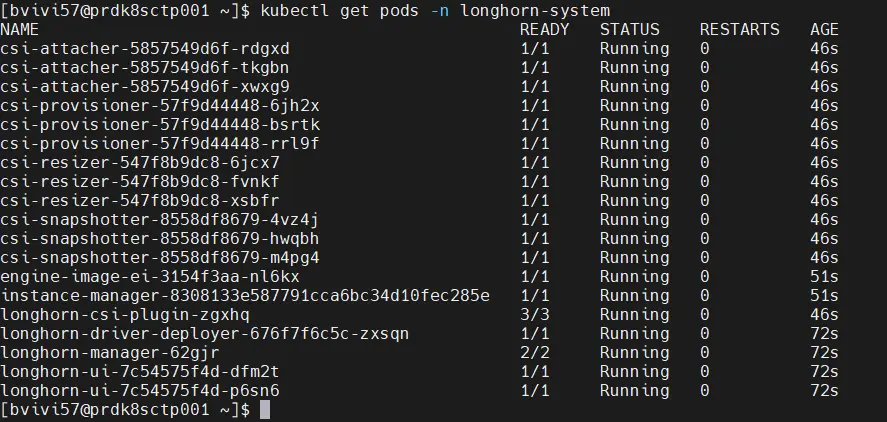 Controle des pods de longhorn