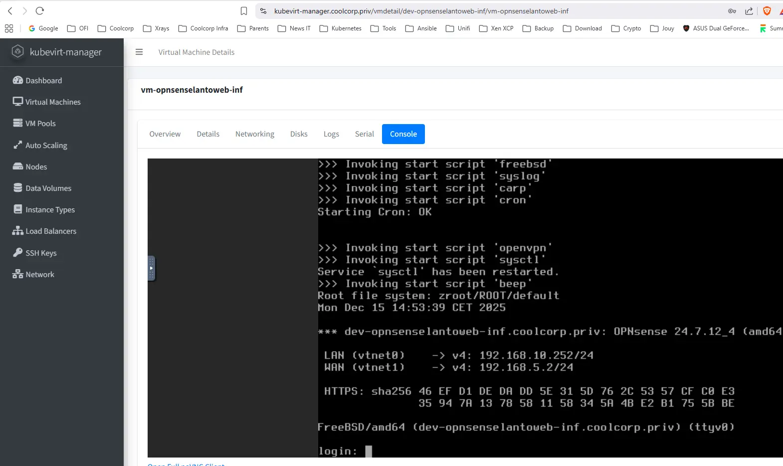 Accès à la console via kubevirt manager