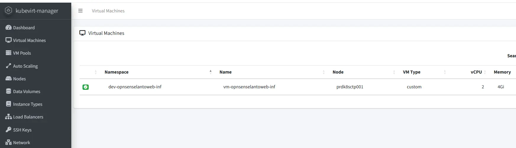 Détails de la VM via kubevirt manager