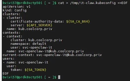 Génération du fichier kubeconfig avec les variables