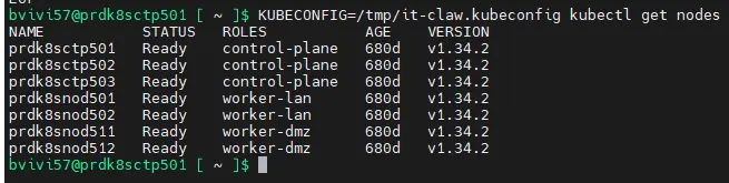 Test du kubeconfig : accès aux nodes OK