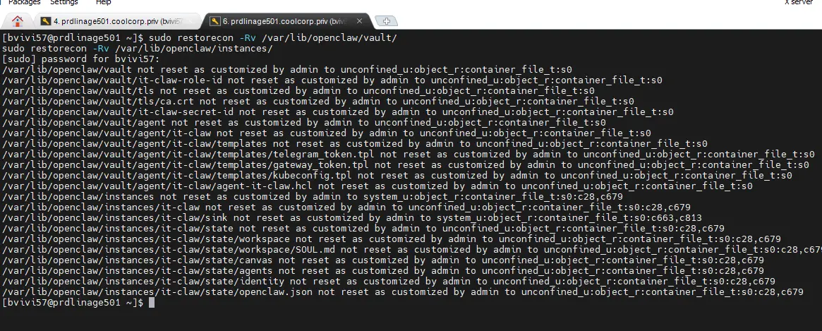 Application des contextes SELinux sur les répertoires de l'agent