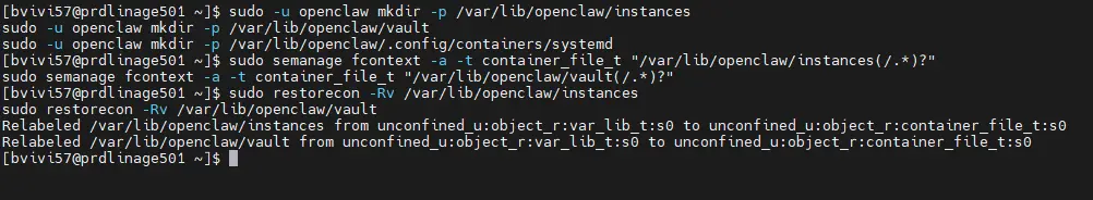 Création des dossiers et règles SELinux