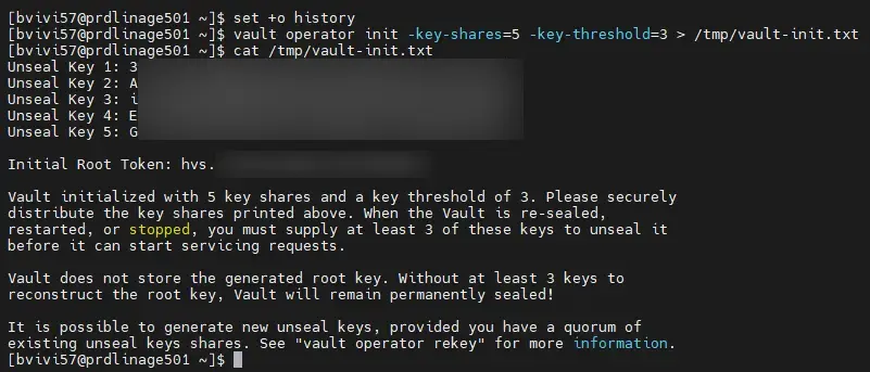 Initialisation de vault et génération des clefs