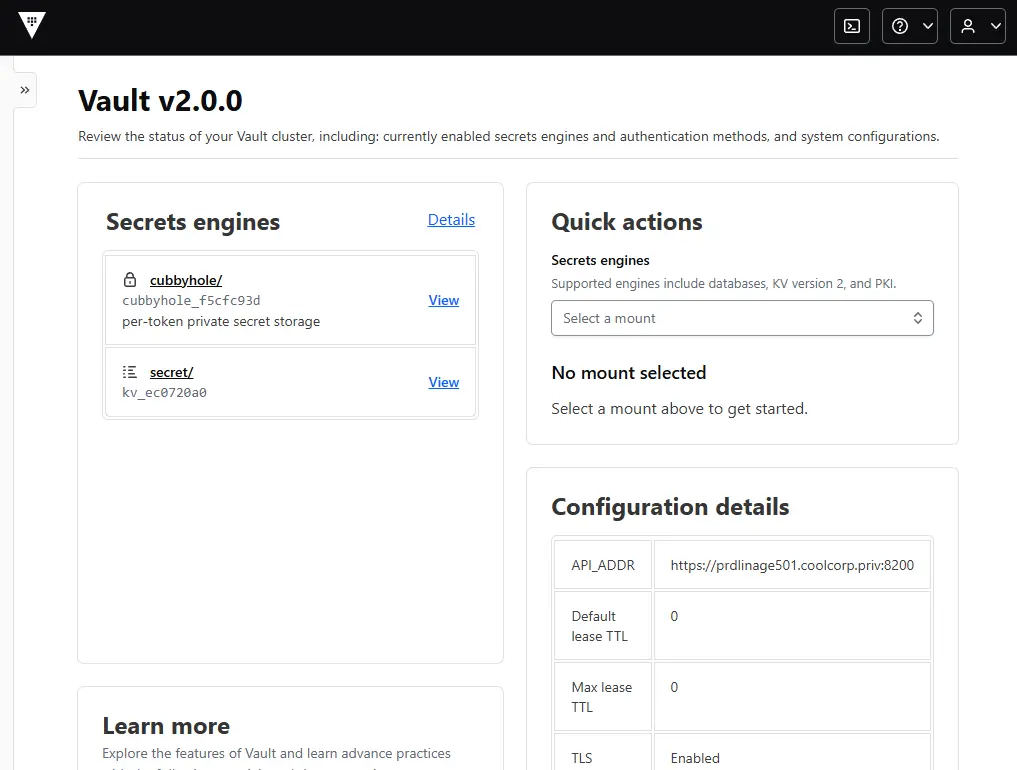 Interface graphique de Vault