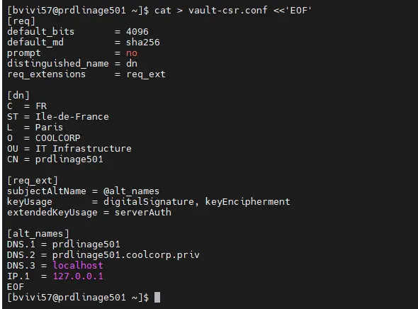 Configuration certificat pour vault