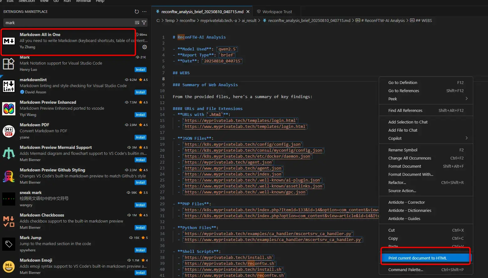 Conversion du rapport en HTML