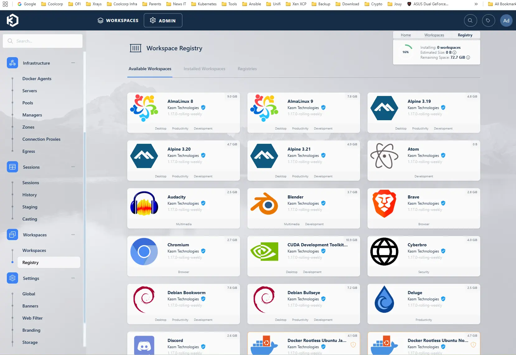 Images disponible dans la registry par défault