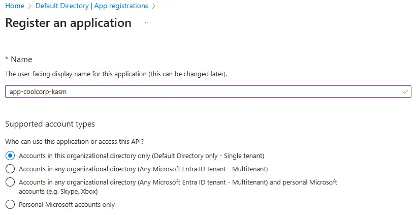 Création de l'application azure