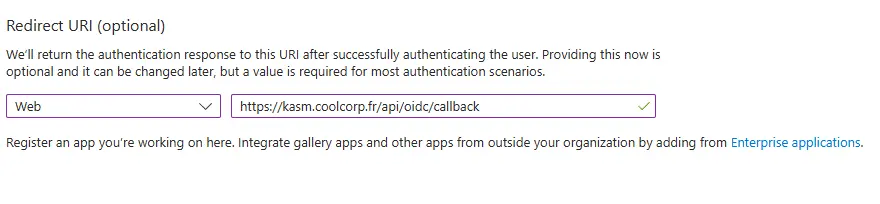 Configuration de l'adresse de callback