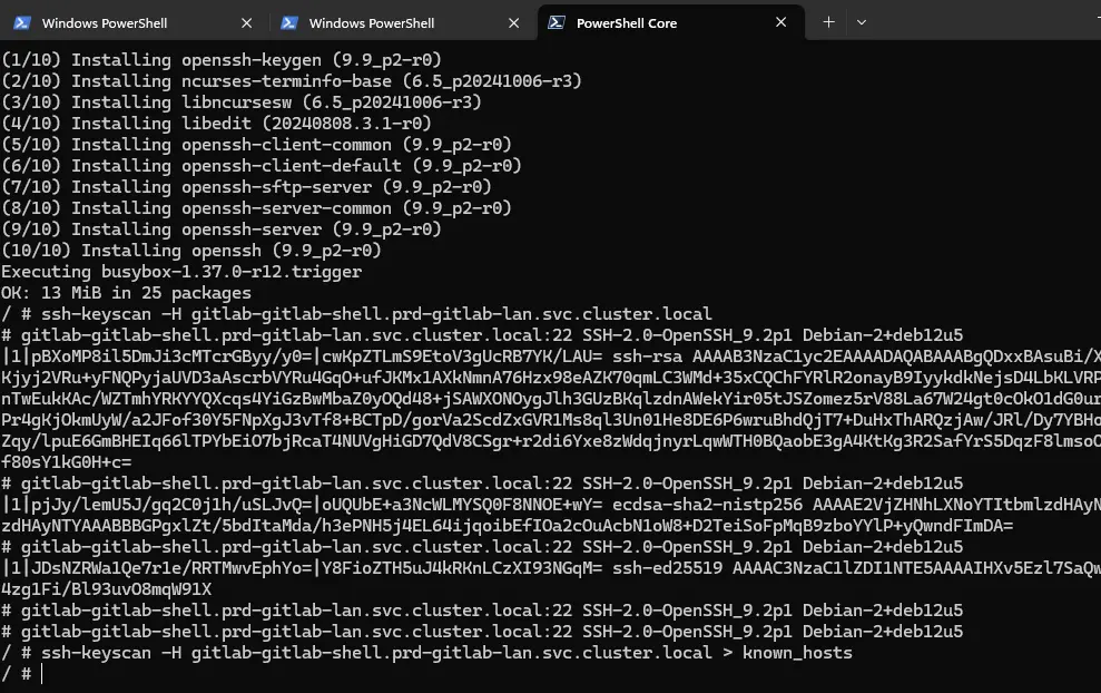 Récupération de l'emprunte SSH de gitlab
