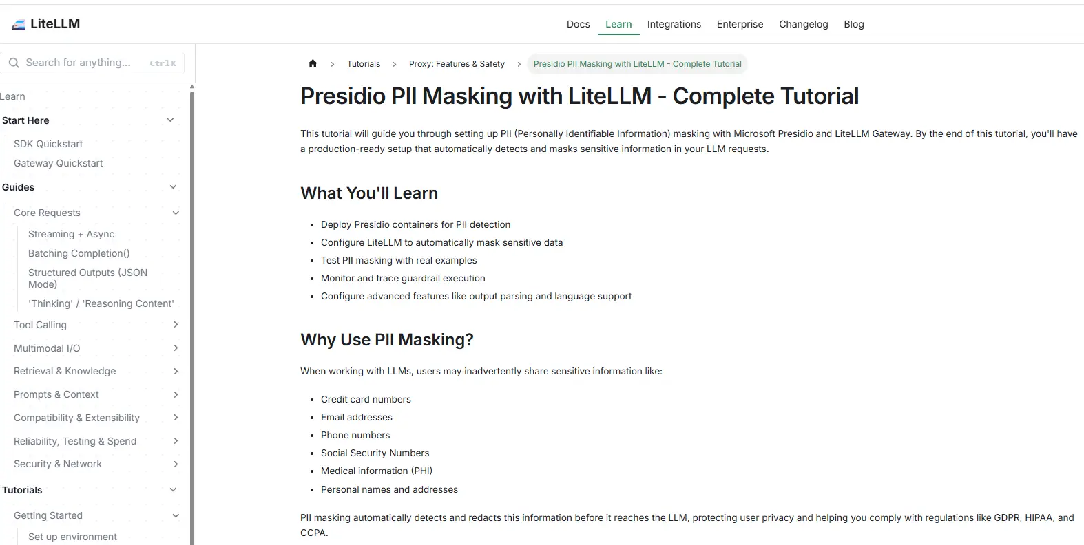 Exemple de LiteLLM avec guardrail pour filtrer les données personnelles