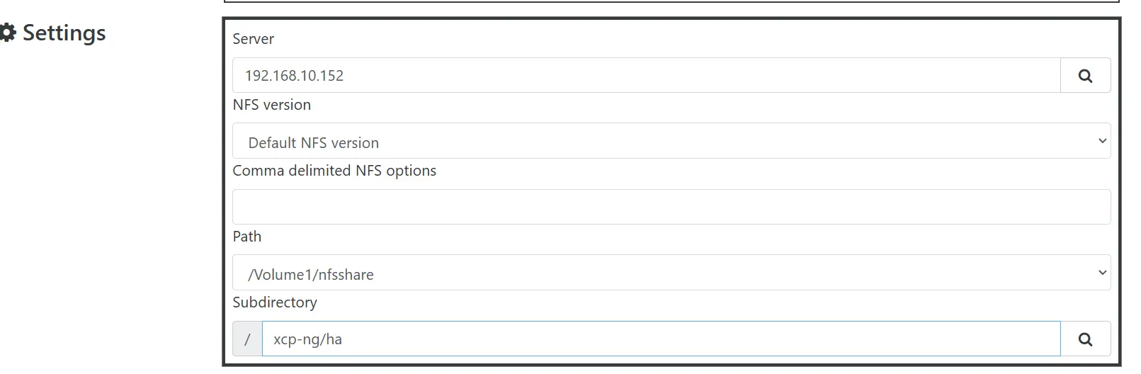 Configuration du chemin NFS pour le SR HA