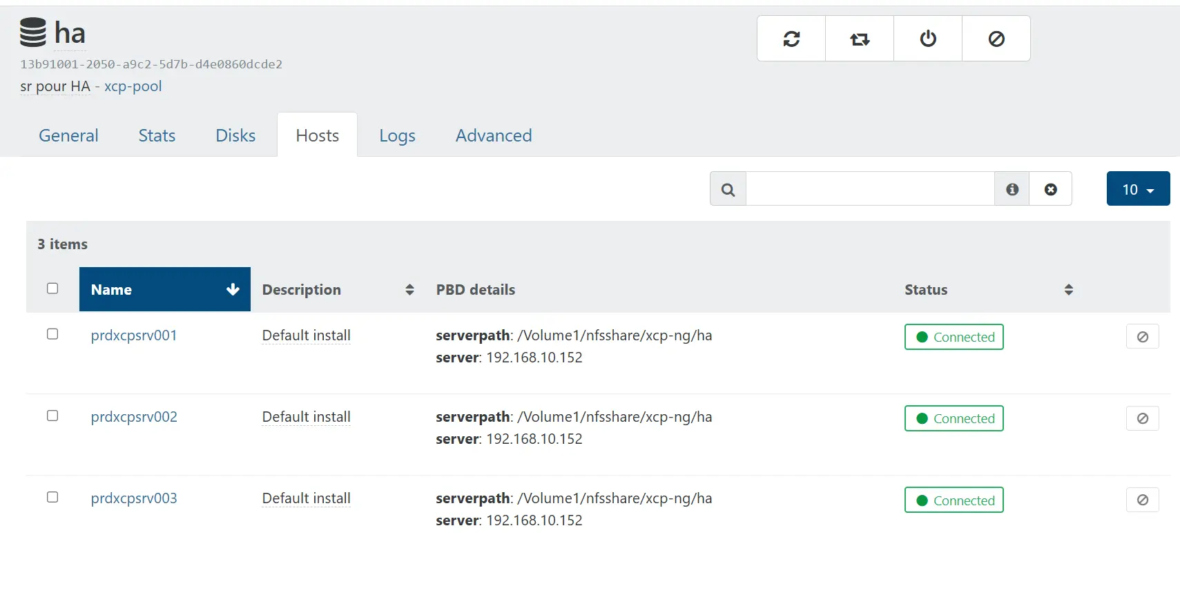 Tous les nodes connectés au SR NFS HA