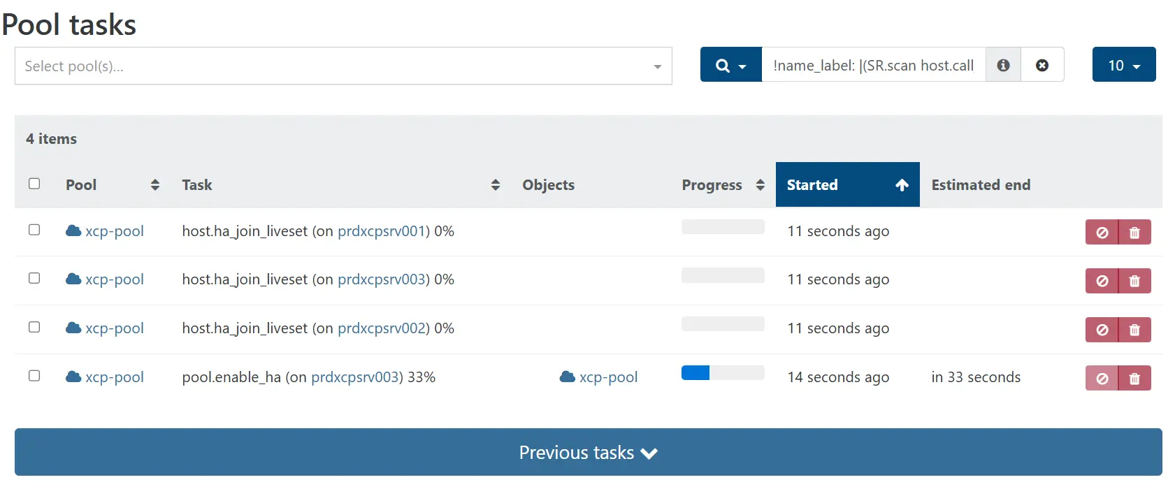 Suivi des tâches d'activation du HA