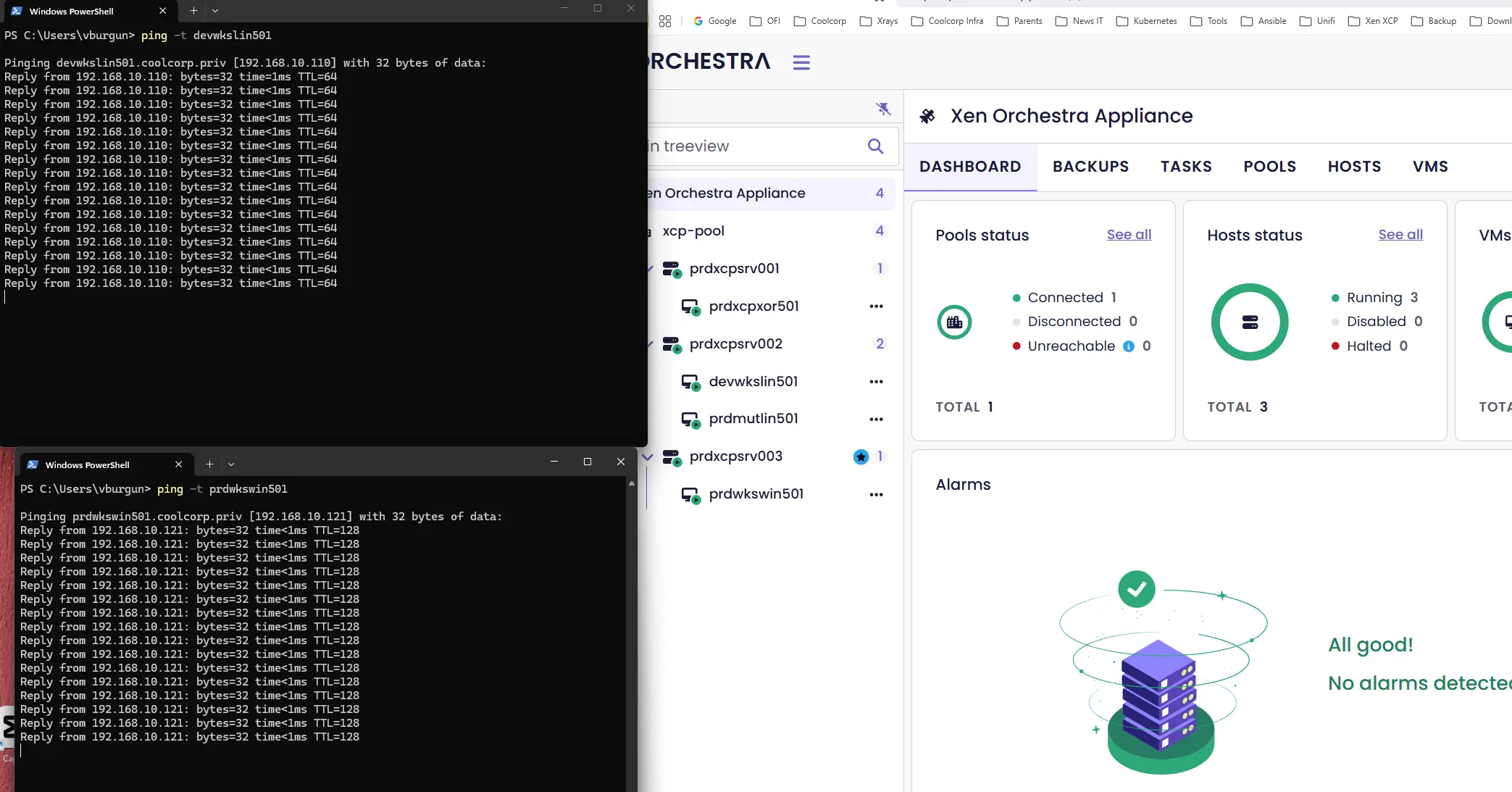 Pinging des VMs pendant le test HA