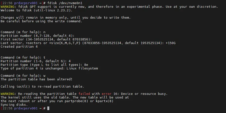 Création de la partition