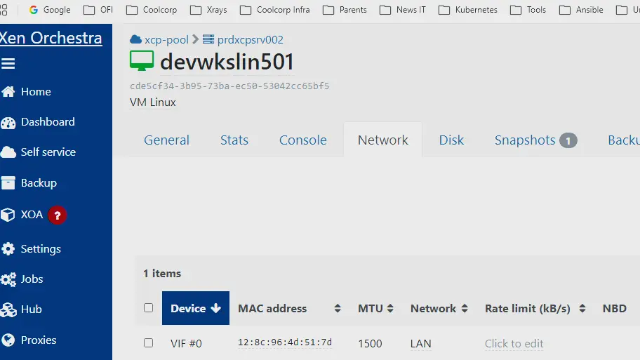 Changement de réseau de la VIF dans Xen Orchestra