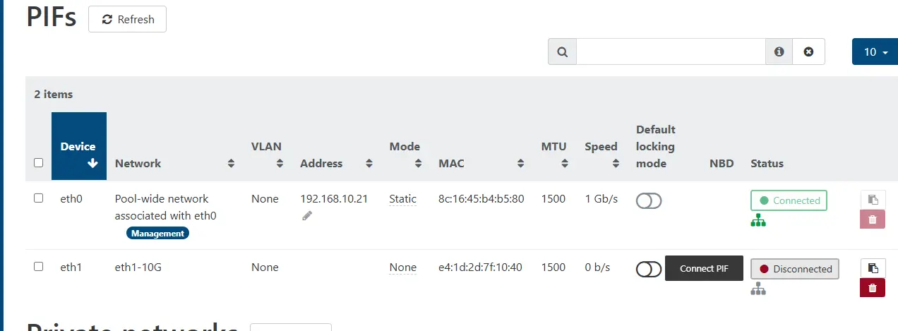 Refresh des interfaces physique