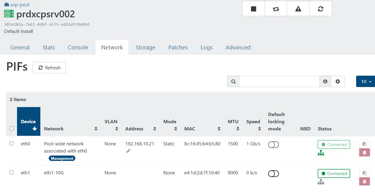 Connexion de l'interface eth1