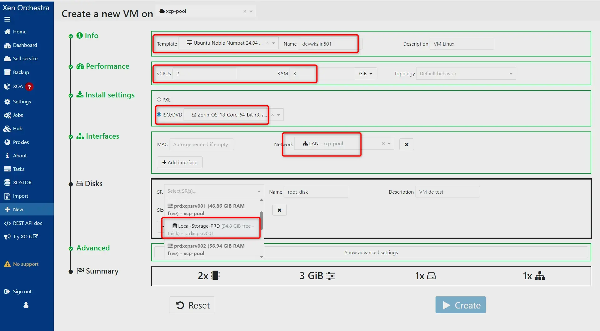 Configuration de la nouvelle VM