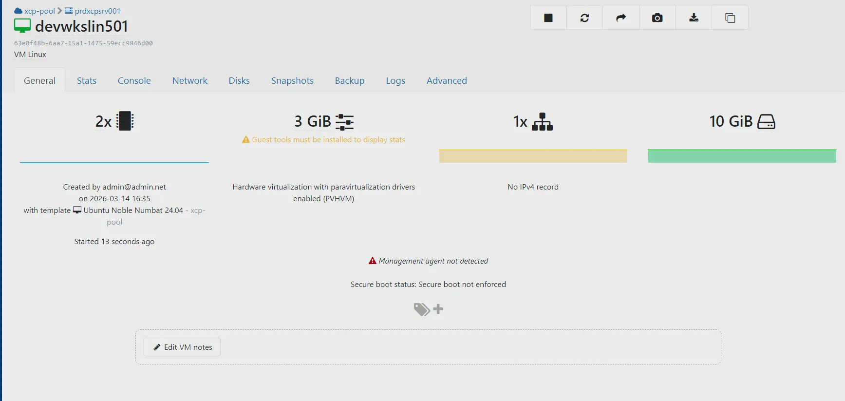 Retour sur la page de la VM