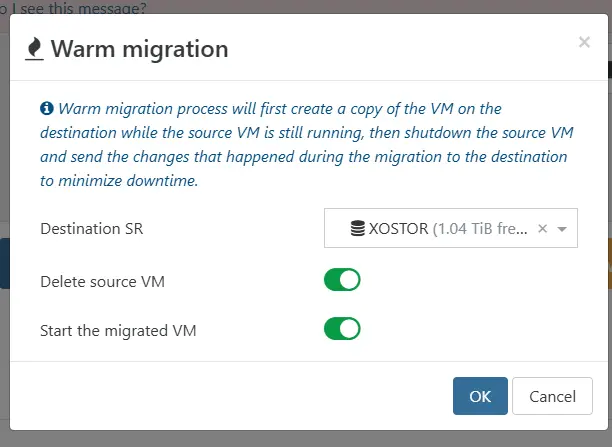Configuration de la Warm Migration