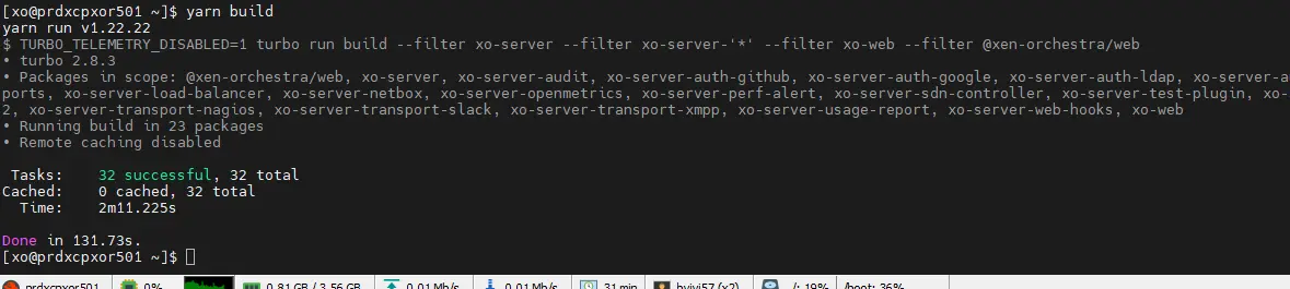 Lancement de la commande yarn build