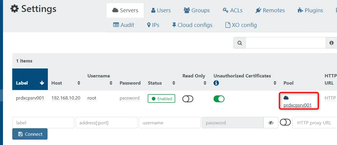 Exemple de pool par défault pour le premier serveur